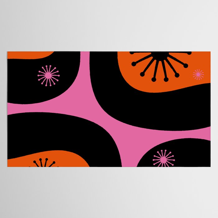 Mid Century Modern Atomic Groove Funky Retro 50s 60s Abstract Hot Pink Orange Black Tablecloth Gallery Image 2