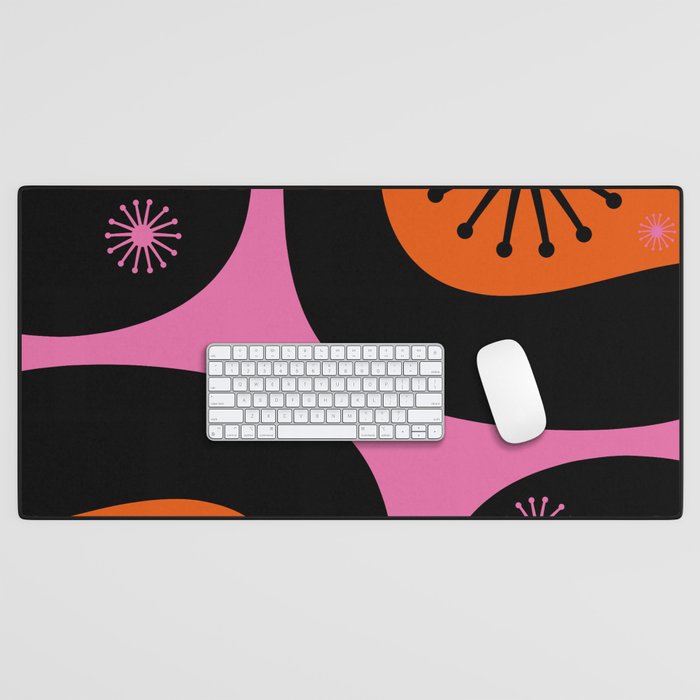 Mid Century Modern Atomic Groove Funky Retro 50s 60s Abstract Hot Pink Orange Black Desk Mat Gallery Image 1