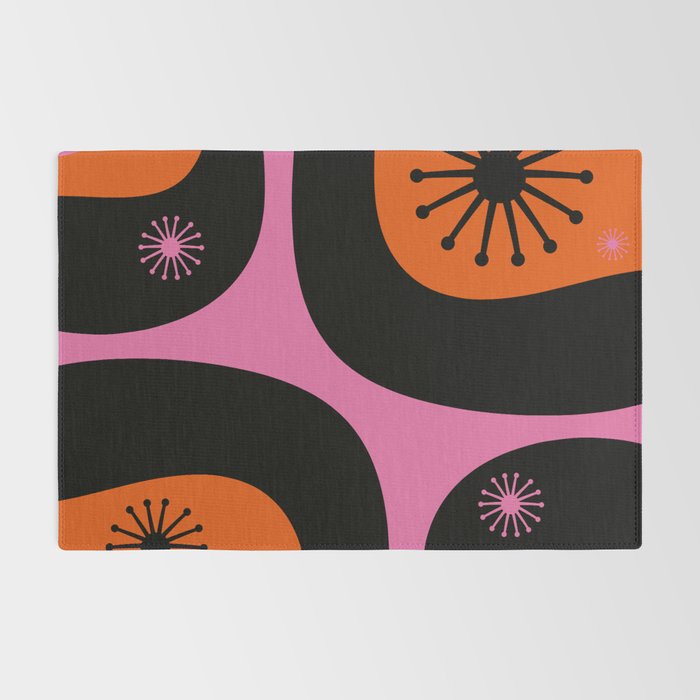 Mid Century Modern Atomic Groove Funky Retro 50s 60s Abstract Hot Pink Orange Black Rug Gallery Image 2