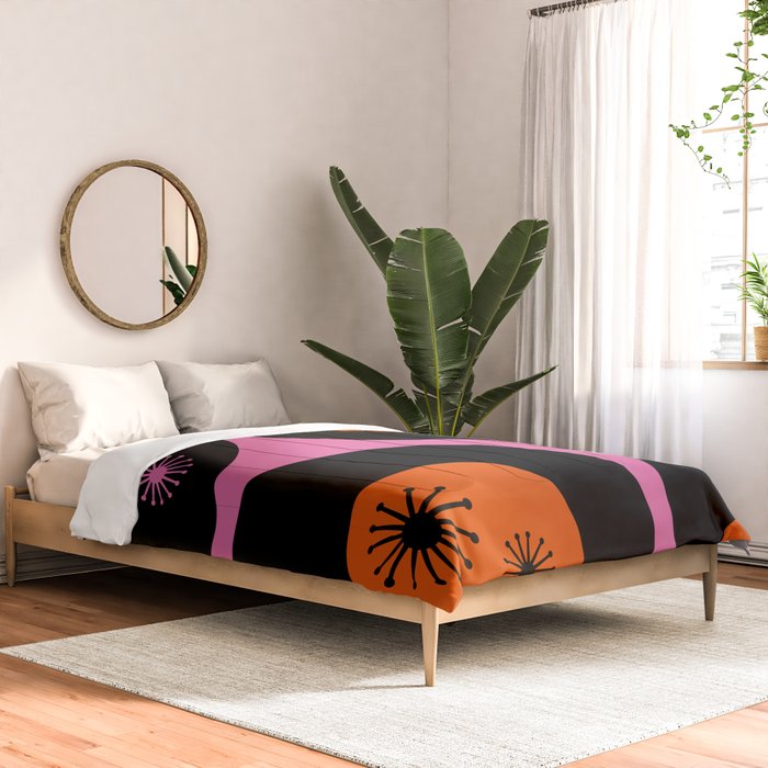 Mid Century Modern Atomic Groove Funky Retro 50s 60s Abstract Hot Pink Orange Black Comforter Gallery Image 2