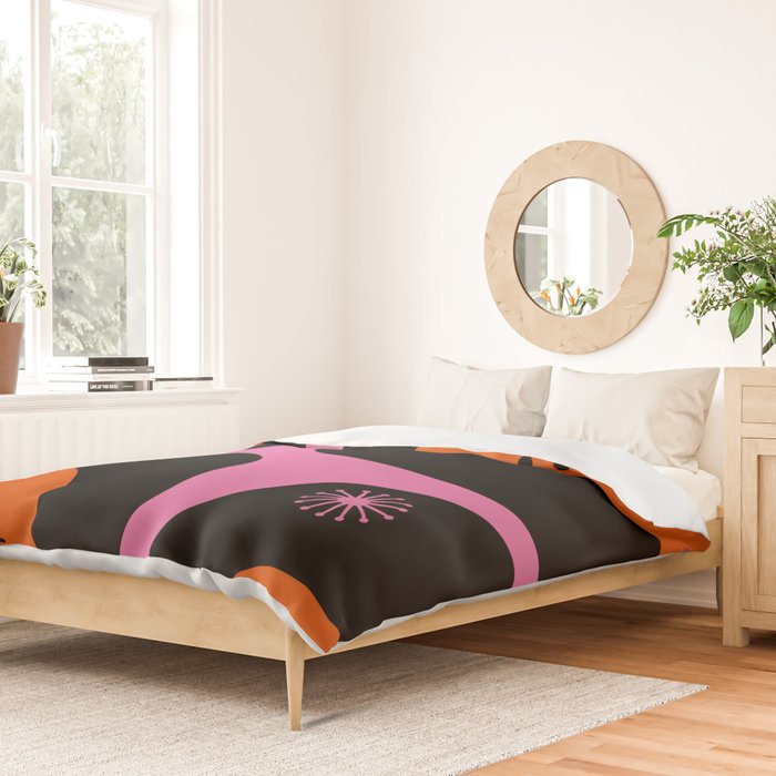 Mid Century Modern Atomic Groove Funky Retro 50s 60s Abstract Hot Pink Orange Black Duvet Cover Gallery Image 2