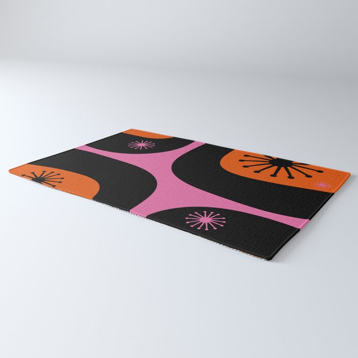 Mid Century Modern Atomic Groove Funky Retro 50s 60s Abstract Hot Pink Orange Black Rug Gallery Image 3