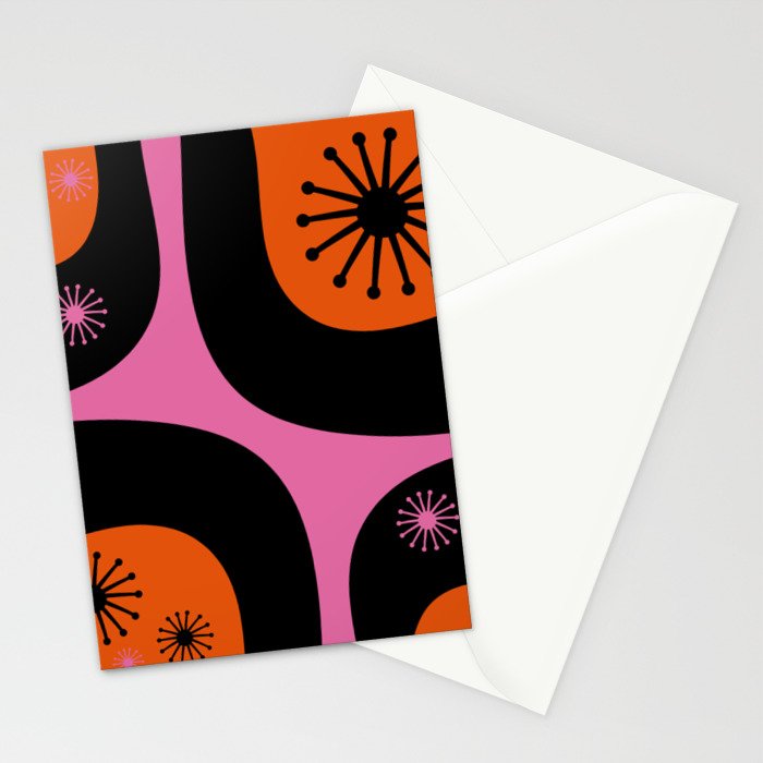 Mid Century Modern Atomic Groove Funky Retro 50s 60s Abstract Hot Pink Orange Black Stationery Card Gallery Image 2