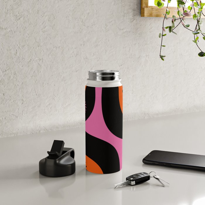 Mid Century Modern Atomic Groove Funky Retro 50s 60s Abstract Hot Pink Orange Black Water Bottle Gallery Image 4