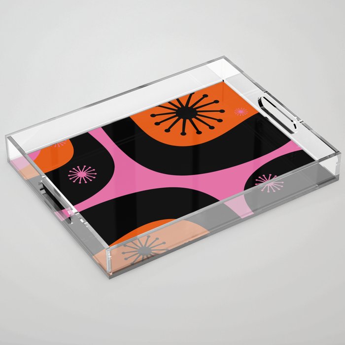 Mid Century Modern Atomic Groove Funky Retro 50s 60s Abstract Hot Pink Orange Black Acrylic Tray Gallery Image 1