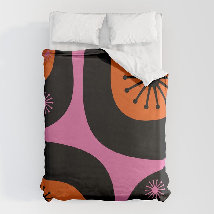 Mid Century Modern Atomic Groove Funky Retro 50s 60s Abstract Hot Pink Orange Black Duvet Cover Gallery Image 6