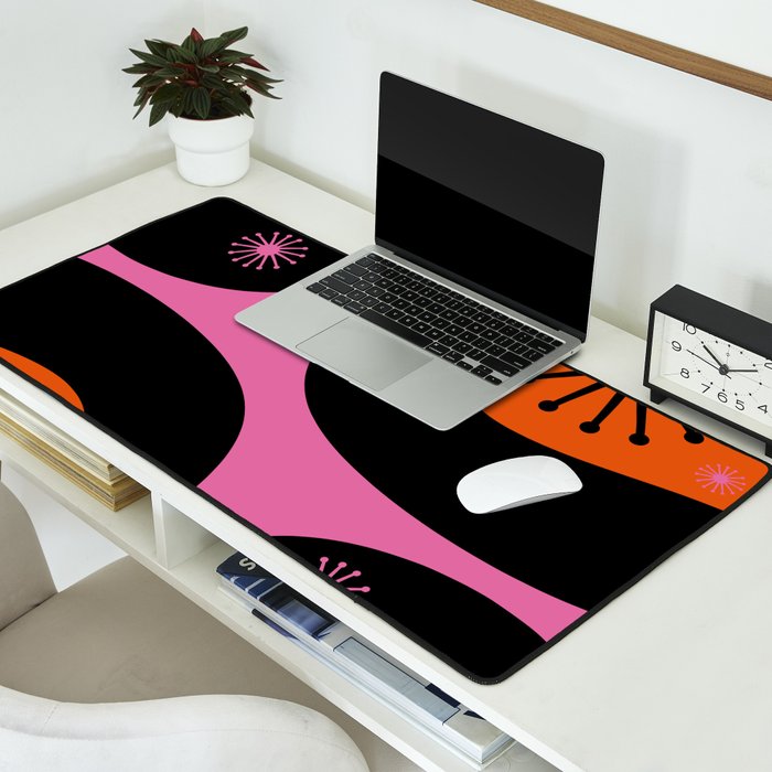 Mid Century Modern Atomic Groove Funky Retro 50s 60s Abstract Hot Pink Orange Black Desk Mat Gallery Image 2