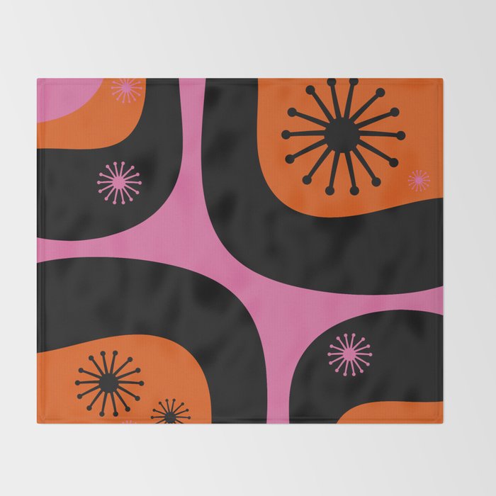 Mid Century Modern Atomic Groove Funky Retro 50s 60s Abstract Hot Pink Orange Black Throw Blanket Gallery Image 2