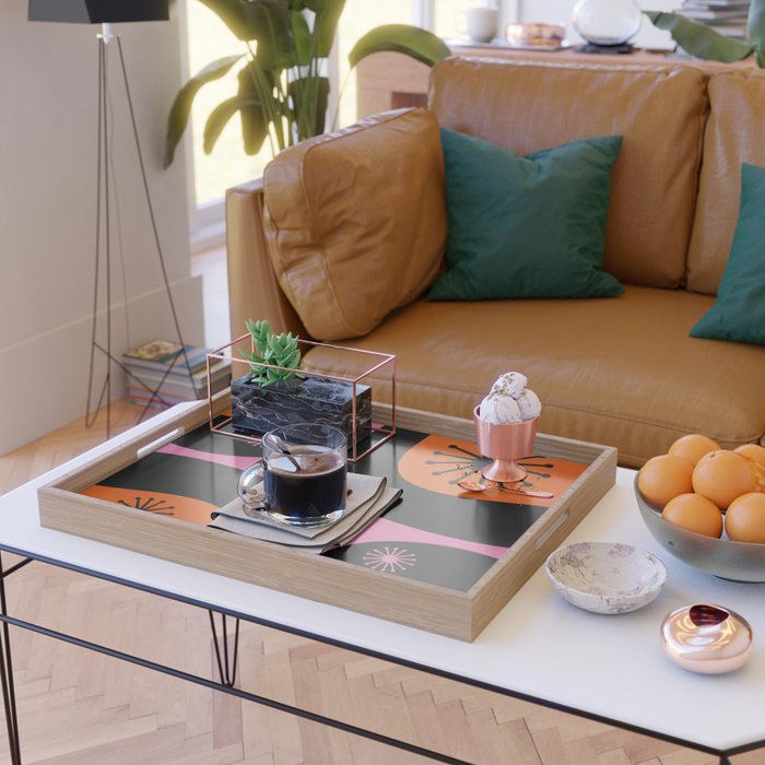 Mid Century Modern Atomic Groove Funky Retro 50s 60s Abstract Hot Pink Orange Black Serving Tray Gallery Image 2