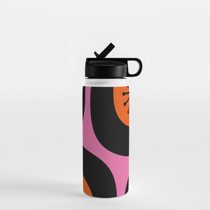 Mid Century Modern Atomic Groove Funky Retro 50s 60s Abstract Hot Pink Orange Black Water Bottle Gallery Image 1