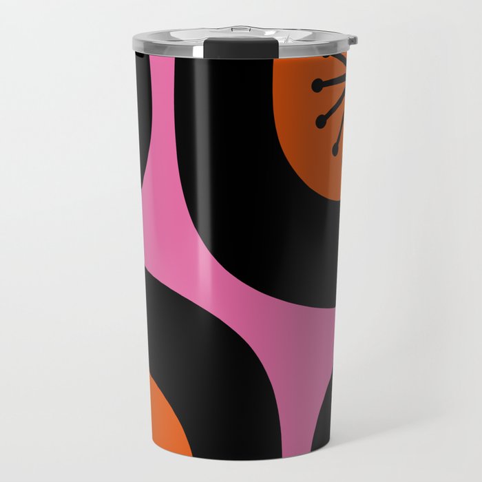 Mid Century Modern Atomic Groove Funky Retro 50s 60s Abstract Hot Pink Orange Black Travel Mug Gallery Image 1