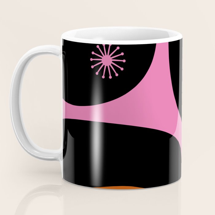 Mid Century Modern Atomic Groove Funky Retro 50s 60s Abstract Hot Pink Orange Black Coffee Mug Gallery Image 3