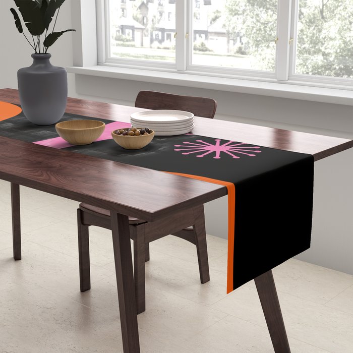 Mid Century Modern Atomic Groove Funky Retro 50s 60s Abstract Hot Pink Orange Black Table Runner Gallery Image 2