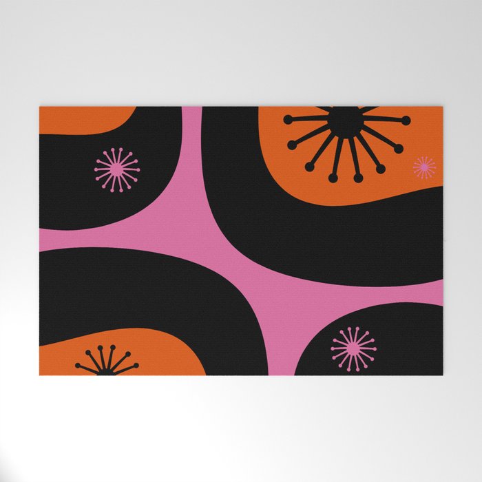 Mid Century Modern Atomic Groove Funky Retro 50s 60s Abstract Hot Pink Orange Black Welcome Mat Gallery Image 1
