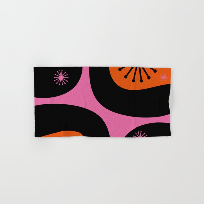 Mid Century Modern Atomic Groove Funky Retro 50s 60s Abstract Hot Pink Orange Black Bath Towel Gallery Image 1