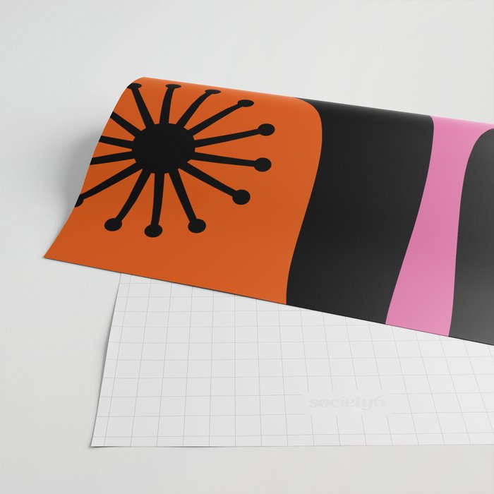 Mid Century Modern Atomic Groove Funky Retro 50s 60s Abstract Hot Pink Orange Black Wrapping Paper Gallery Image 2