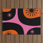 Mid Century Modern Atomic Groove Funky Retro 50s 60s Abstract Hot Pink Orange Black Outdoor Rug Gallery Image 1