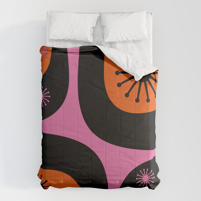 Mid Century Modern Atomic Groove Funky Retro 50s 60s Abstract Hot Pink Orange Black Comforter Gallery Image 1