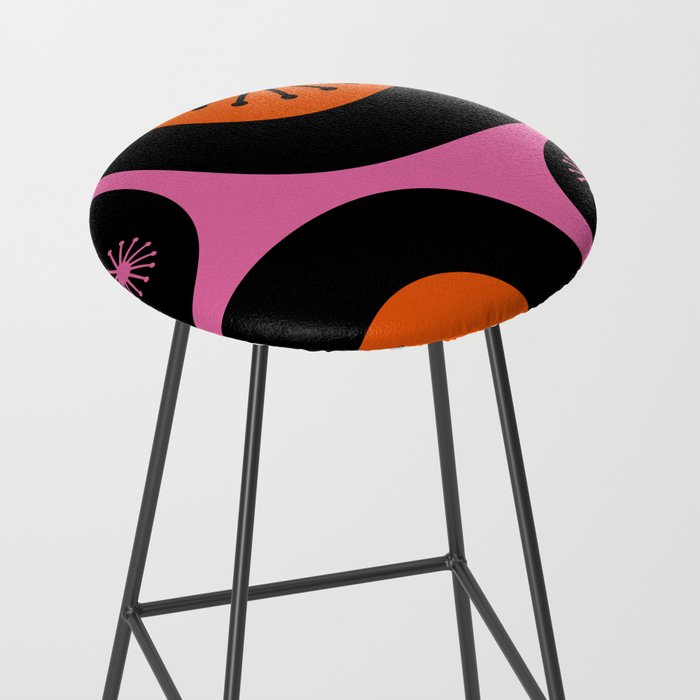 Mid Century Modern Atomic Groove Funky Retro 50s 60s Abstract Hot Pink Orange Black Stool Gallery Image 2