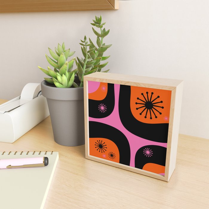 Mid Century Modern Atomic Groove Funky Retro 50s 60s Abstract Hot Pink Orange Black Mini Art Print Gallery Image 2