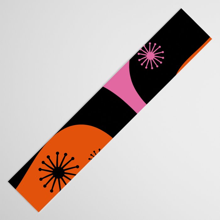 Mid Century Modern Atomic Groove Funky Retro 50s 60s Abstract Hot Pink Orange Black Table Runner Gallery Image 3