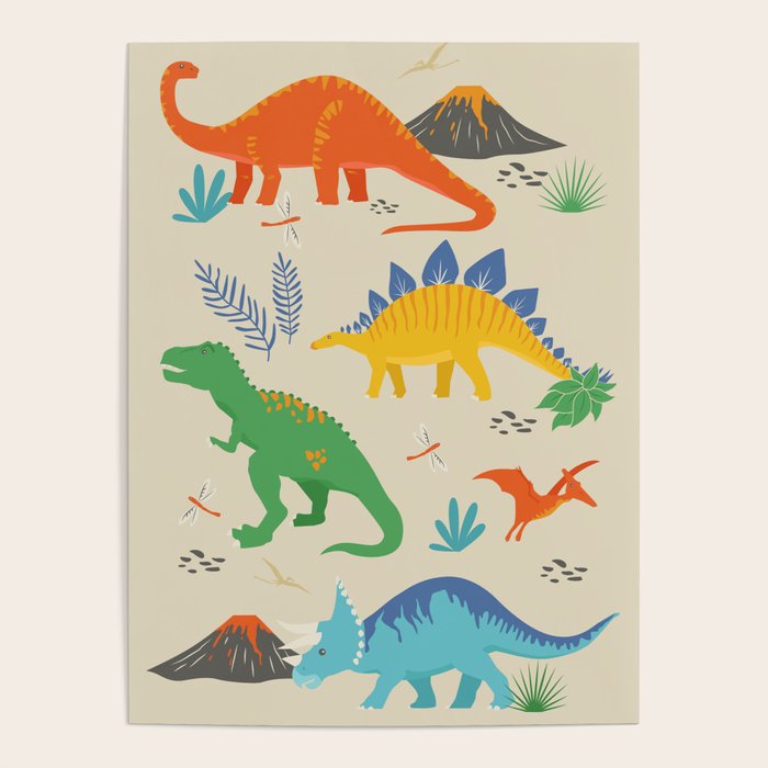 Jurassic Dinosaurs in Primary Colors Poster Gallery Image 1