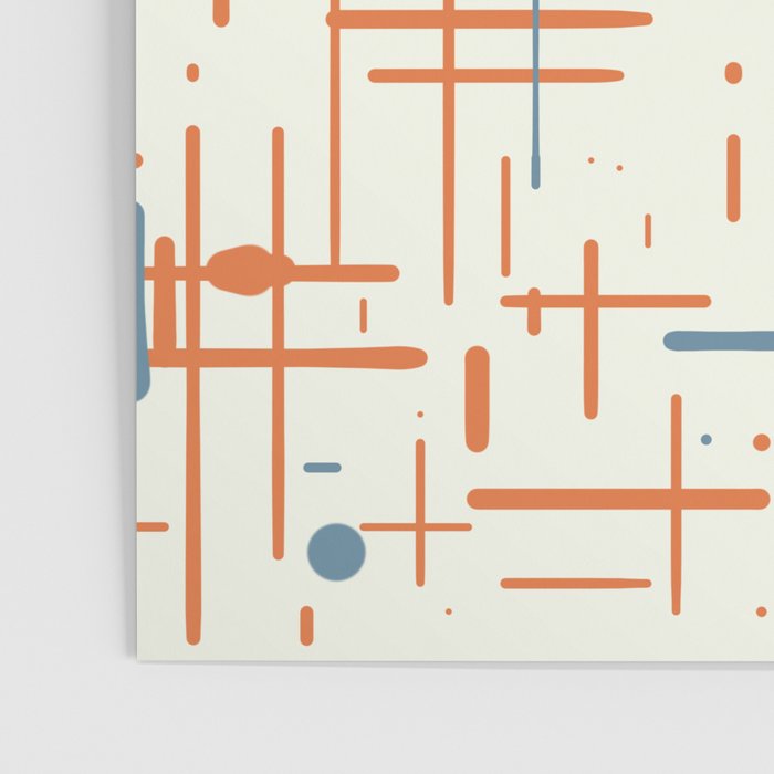 Mid-Century Modern Kinetikos Pattern Orange Teal Cream Poster Gallery Image 3
