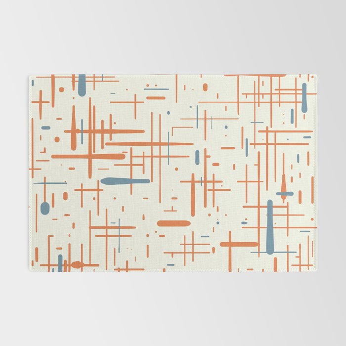 Mid-Century Modern Kinetikos Pattern Orange Teal Cream Rug Gallery Image 2