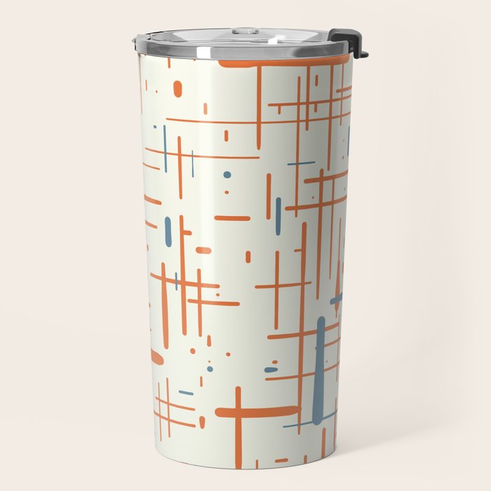 Mid-Century Modern Kinetikos Pattern Orange Teal Cream Travel Mug Gallery Image 2