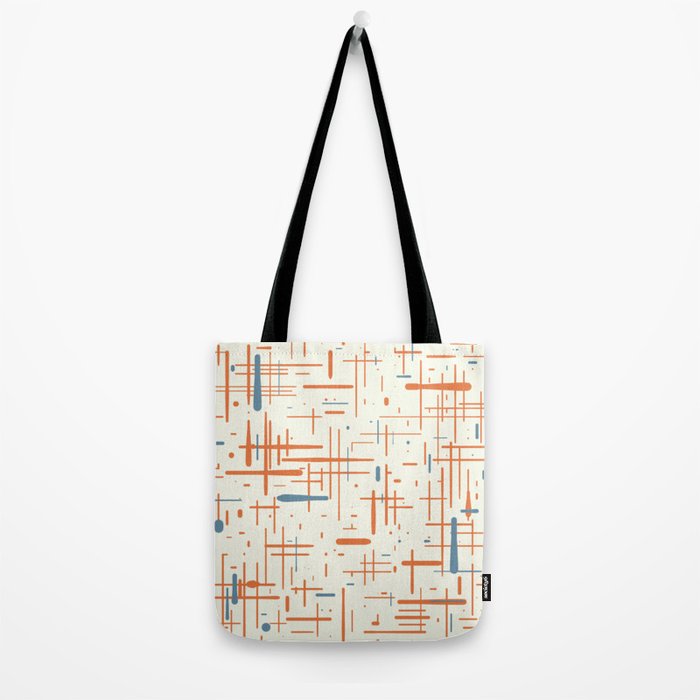 Mid-Century Modern Kinetikos Pattern Orange Teal Cream Tote Bag Gallery Image 2