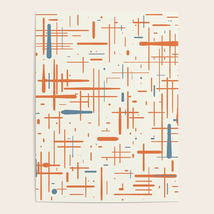 Mid-Century Modern Kinetikos Pattern Orange Teal Cream Poster Gallery Image 1