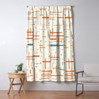 Mid-Century Modern Kinetikos Pattern Orange Teal Cream Window Curtain Gallery Image 5