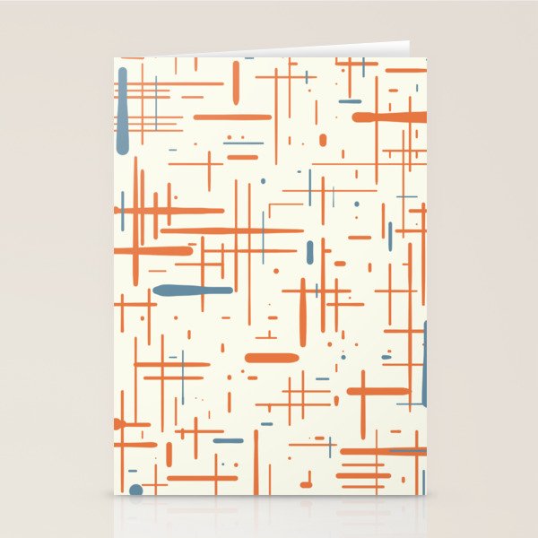 Mid-Century Modern Kinetikos Pattern Orange Teal Cream Stationery Card Gallery Image 2