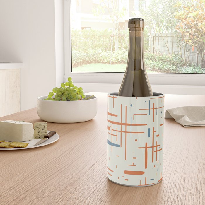 Mid-Century Modern Kinetikos Pattern Orange Teal Cream Wine Chiller Gallery Image 4