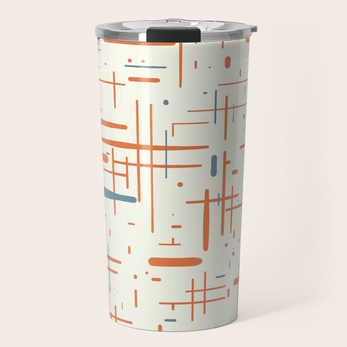 Mid-Century Modern Kinetikos Pattern Orange Teal Cream Travel Mug Gallery Image 1
