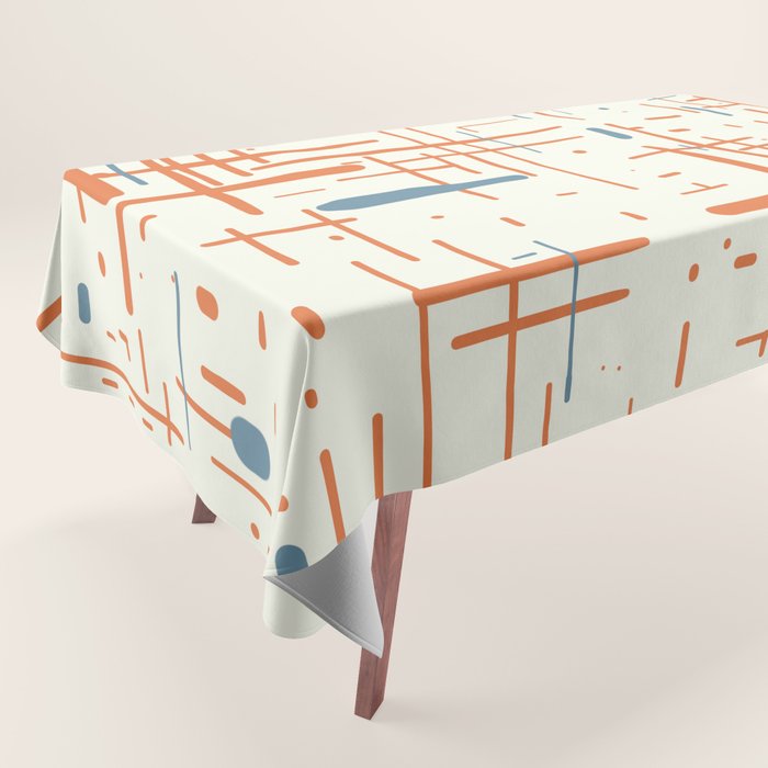 Mid-Century Modern Kinetikos Pattern Orange Teal Cream Tablecloth Gallery Image 1