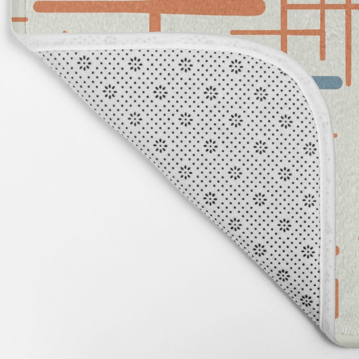 Mid-Century Modern Kinetikos Pattern Orange Teal Cream Bath Mat Gallery Image 2