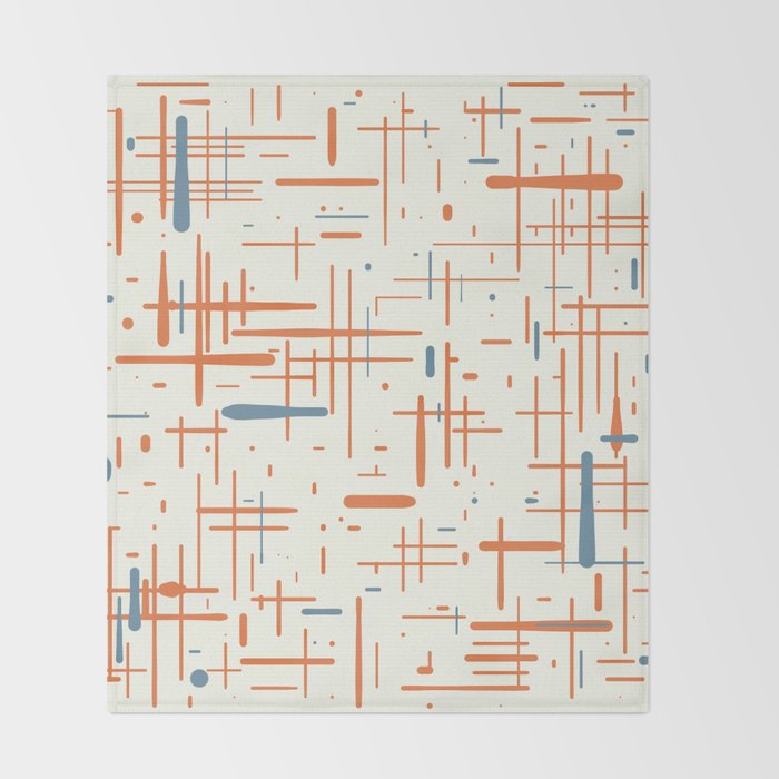 Mid-Century Modern Kinetikos Pattern Orange Teal Cream Throw Blanket Gallery Image 2