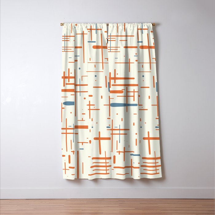 Mid-Century Modern Kinetikos Pattern Orange Teal Cream Window Curtain Gallery Image 3