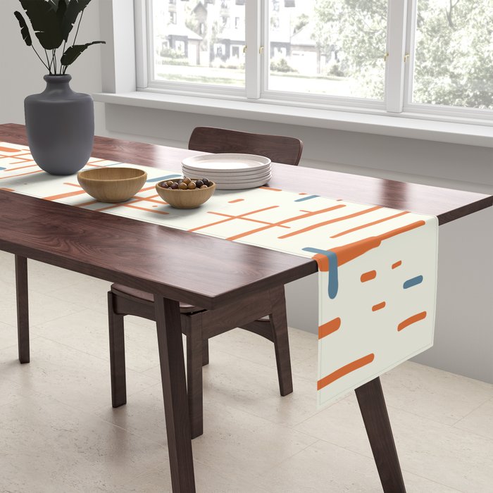 Mid-Century Modern Kinetikos Pattern Orange Teal Cream Table Runner Gallery Image 2