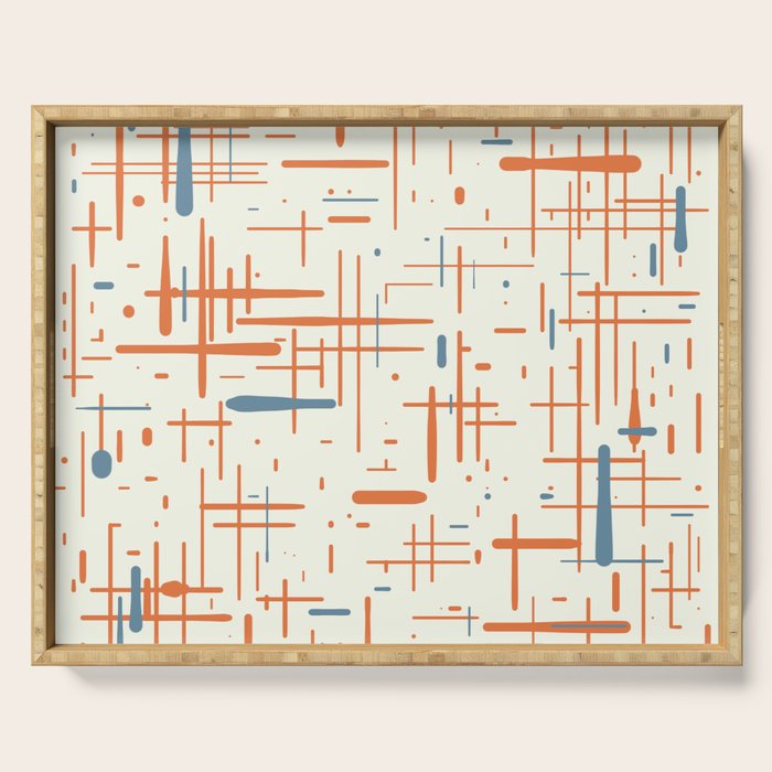 Mid-Century Modern Kinetikos Pattern Orange Teal Cream Serving Tray Gallery Image 1