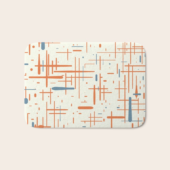 Mid-Century Modern Kinetikos Pattern Orange Teal Cream Bath Mat Gallery Image 1