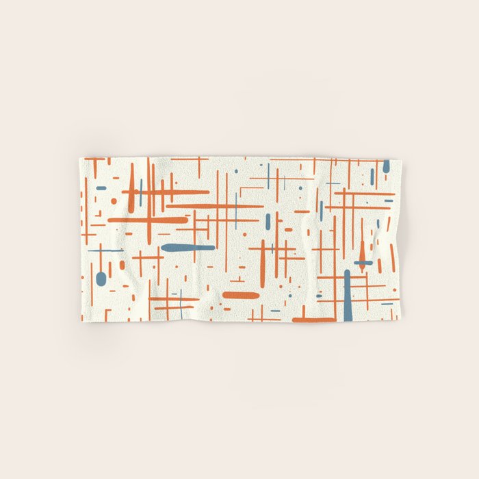 Mid-Century Modern Kinetikos Pattern Orange Teal Cream Bath Towel Gallery Image 1