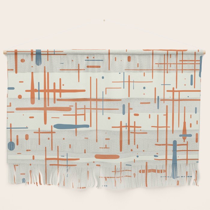 Mid-Century Modern Kinetikos Pattern Orange Teal Cream Wall Hanging Gallery Image 1