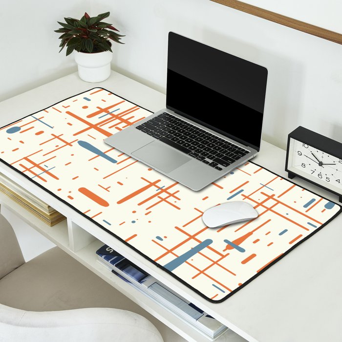 Mid-Century Modern Kinetikos Pattern Orange Teal Cream Desk Mat Gallery Image 2