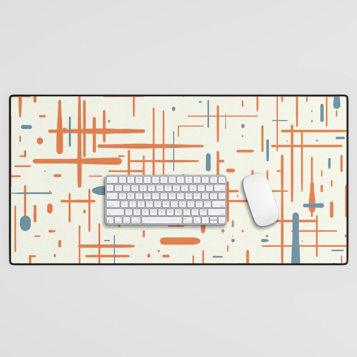 Mid-Century Modern Kinetikos Pattern Orange Teal Cream Desk Mat Gallery Image 1