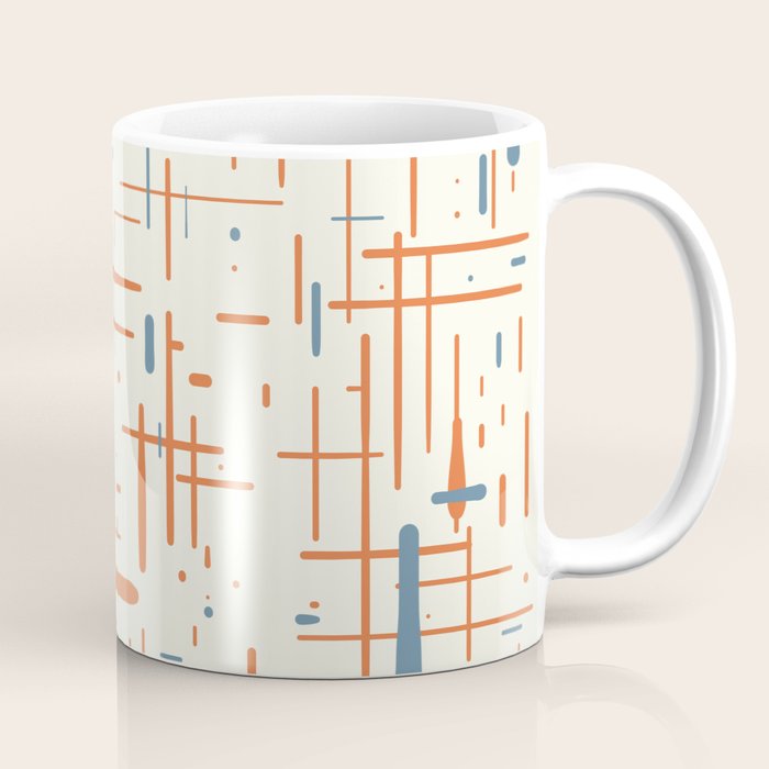 Mid-Century Modern Kinetikos Pattern Orange Teal Cream Coffee Mug Gallery Image 1