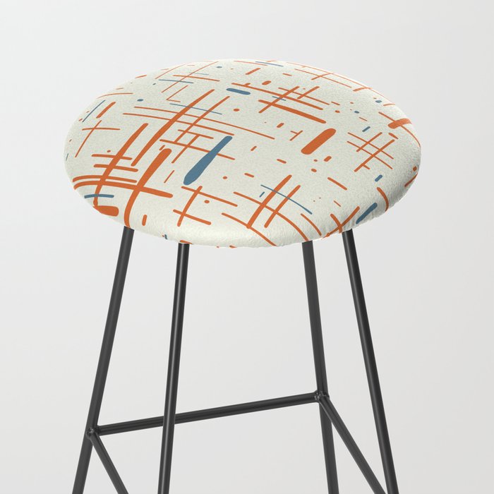 Mid-Century Modern Kinetikos Pattern Orange Teal Cream Stool Gallery Image 2
