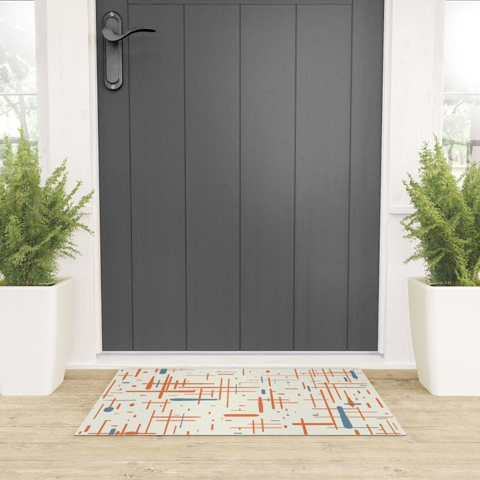 Mid-Century Modern Kinetikos Pattern Orange Teal Cream Welcome Mat Gallery Image 3