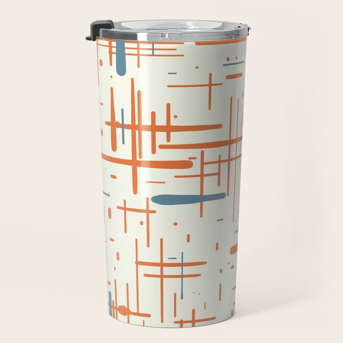 Mid-Century Modern Kinetikos Pattern Orange Teal Cream Travel Mug Gallery Image 3